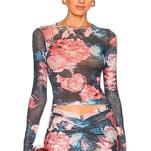 Miaou Floral Long Sleeve Top in Pink and Blue